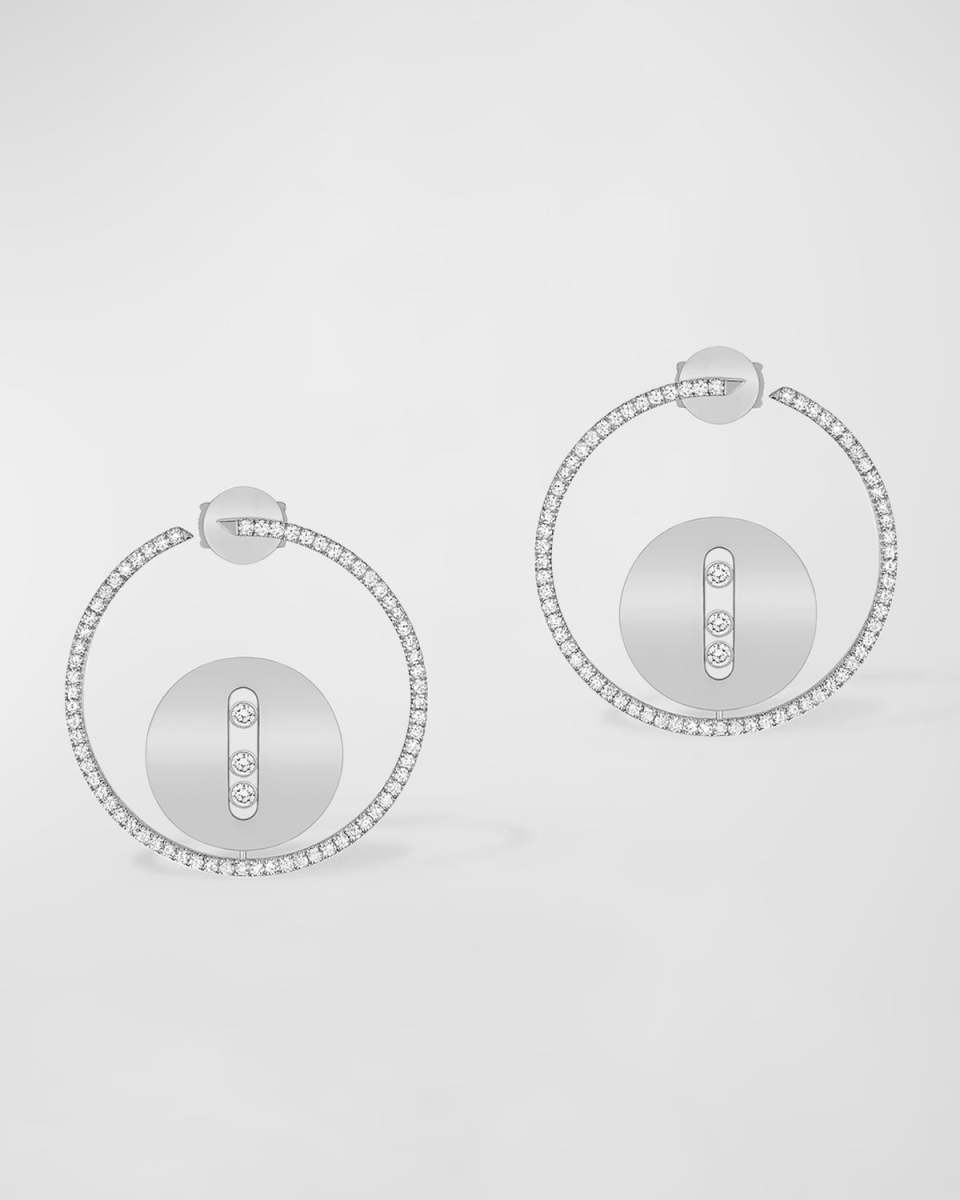 Lucky Move 18K White Gold Bo Medaille Round Earrings