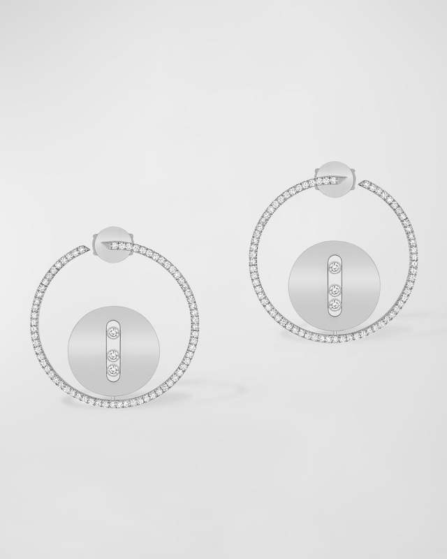 Lucky Move 18K White Gold Bo Medaille Round Earrings