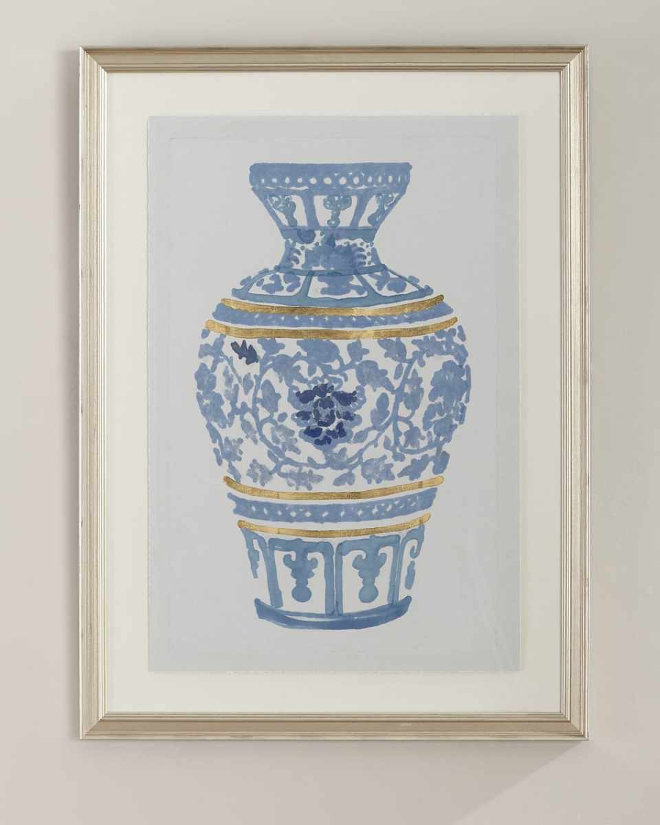 "Blue and Gold Urn I" Giclee Wall Art