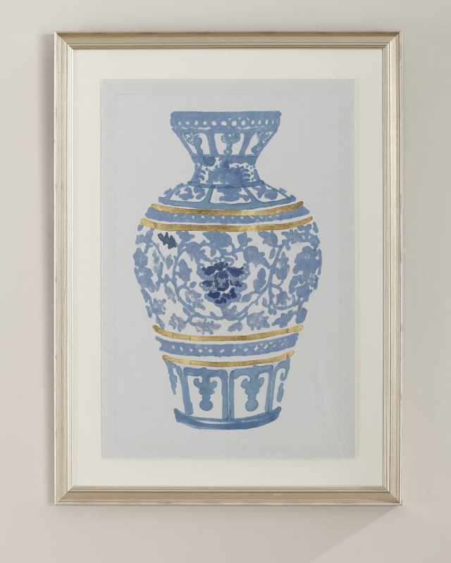"Blue and Gold Urn I" Giclee Wall Art