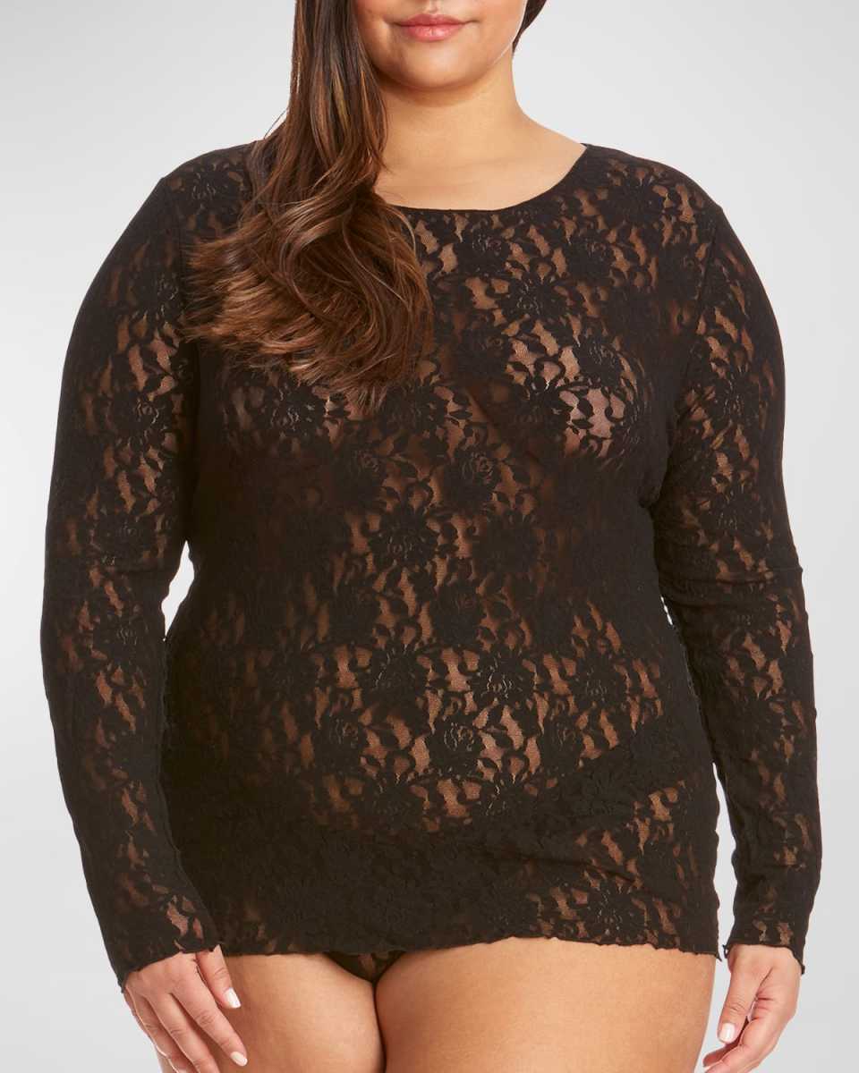 Plus Size Crewneck Floral Lace Top