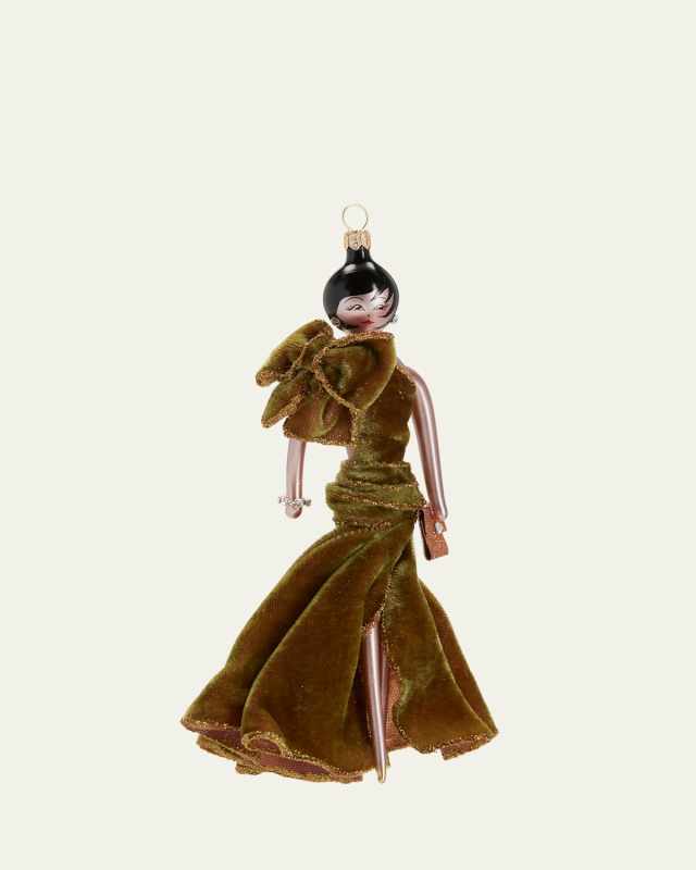 Fashionista in Gold Velvet Gown Christmas Ornament