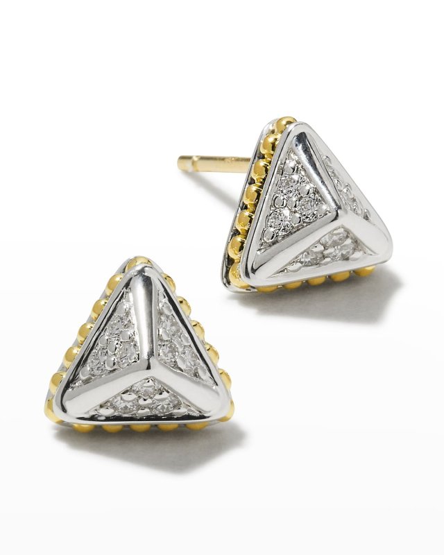 KSL Lux Diamond Silver & 18k Gold 9mm Pyramid Stud Earrings