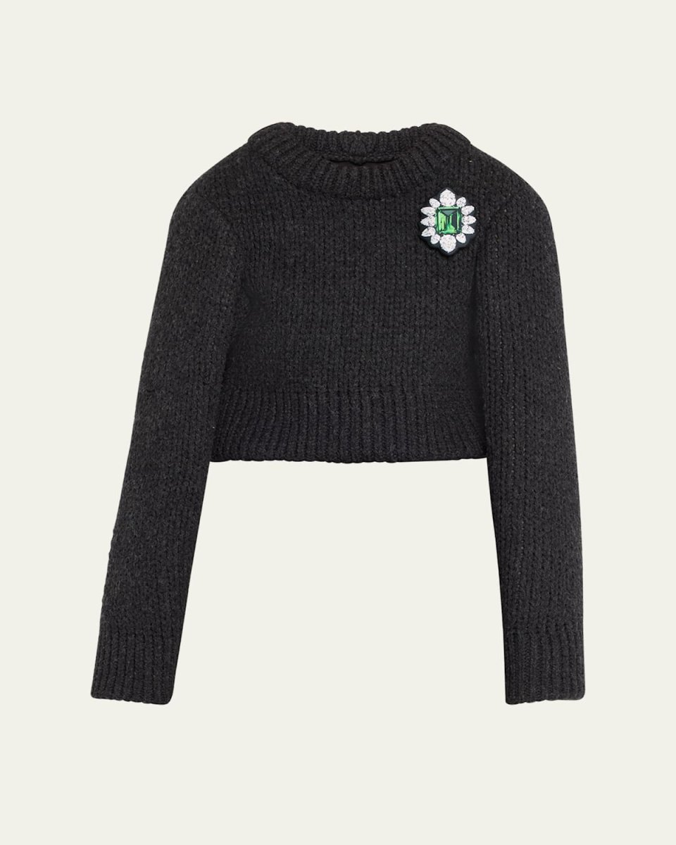 Wool Cropped Sweater with Brooch