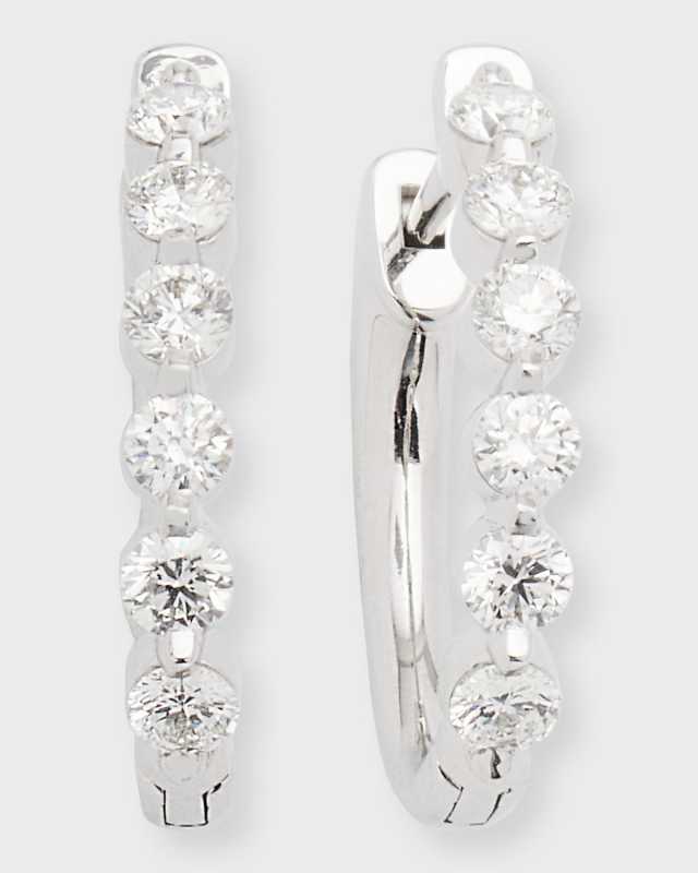 18k White Gold Diamond Hoop Earrings, 1 ct., .75"