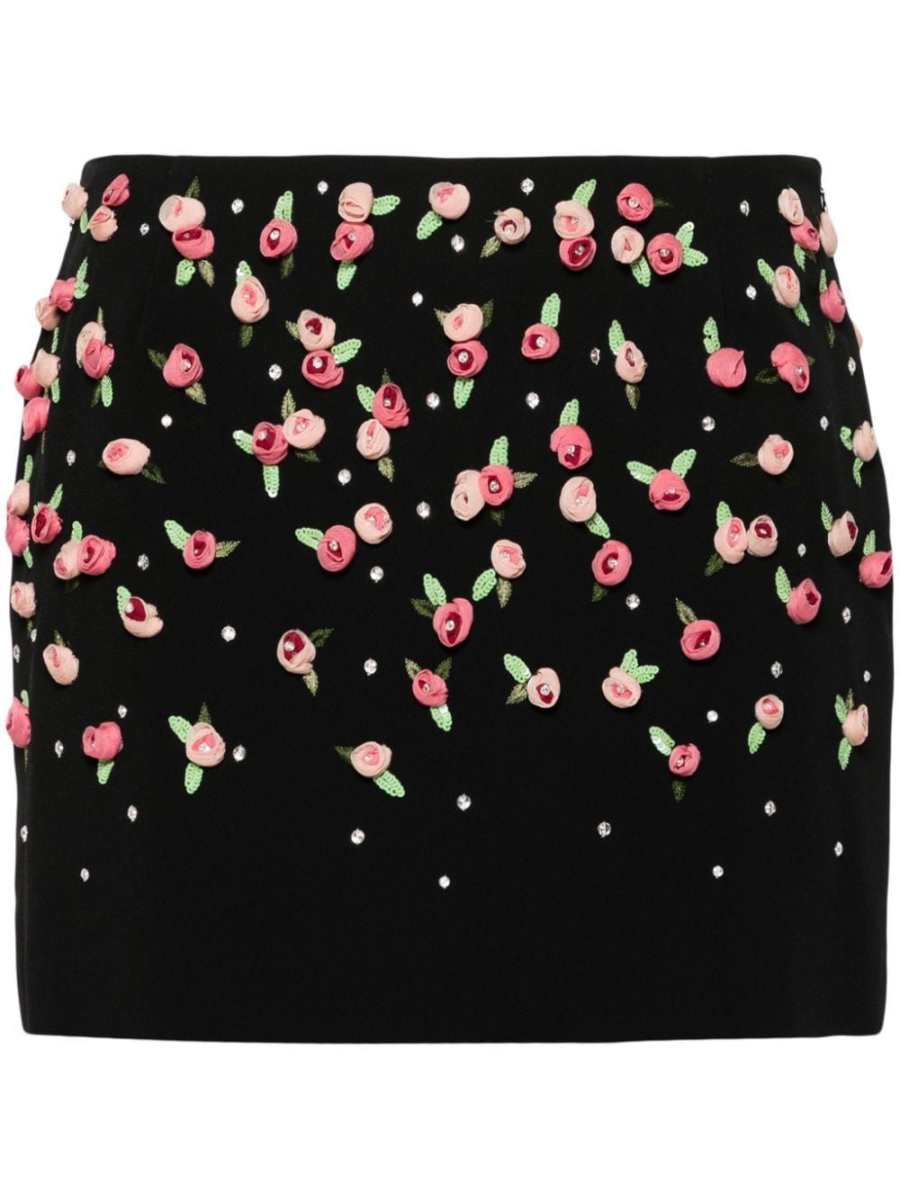 floral-appliqué cady mini skirt