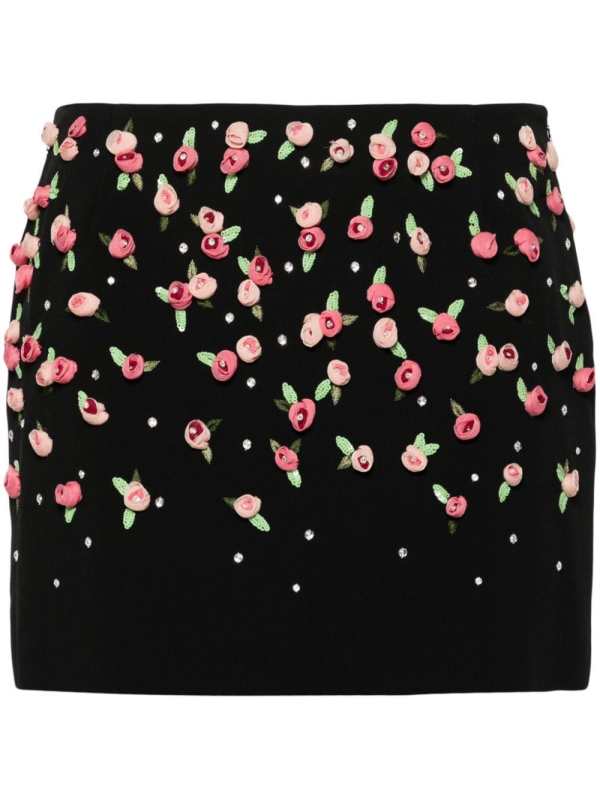 floral-appliqué cady mini skirt