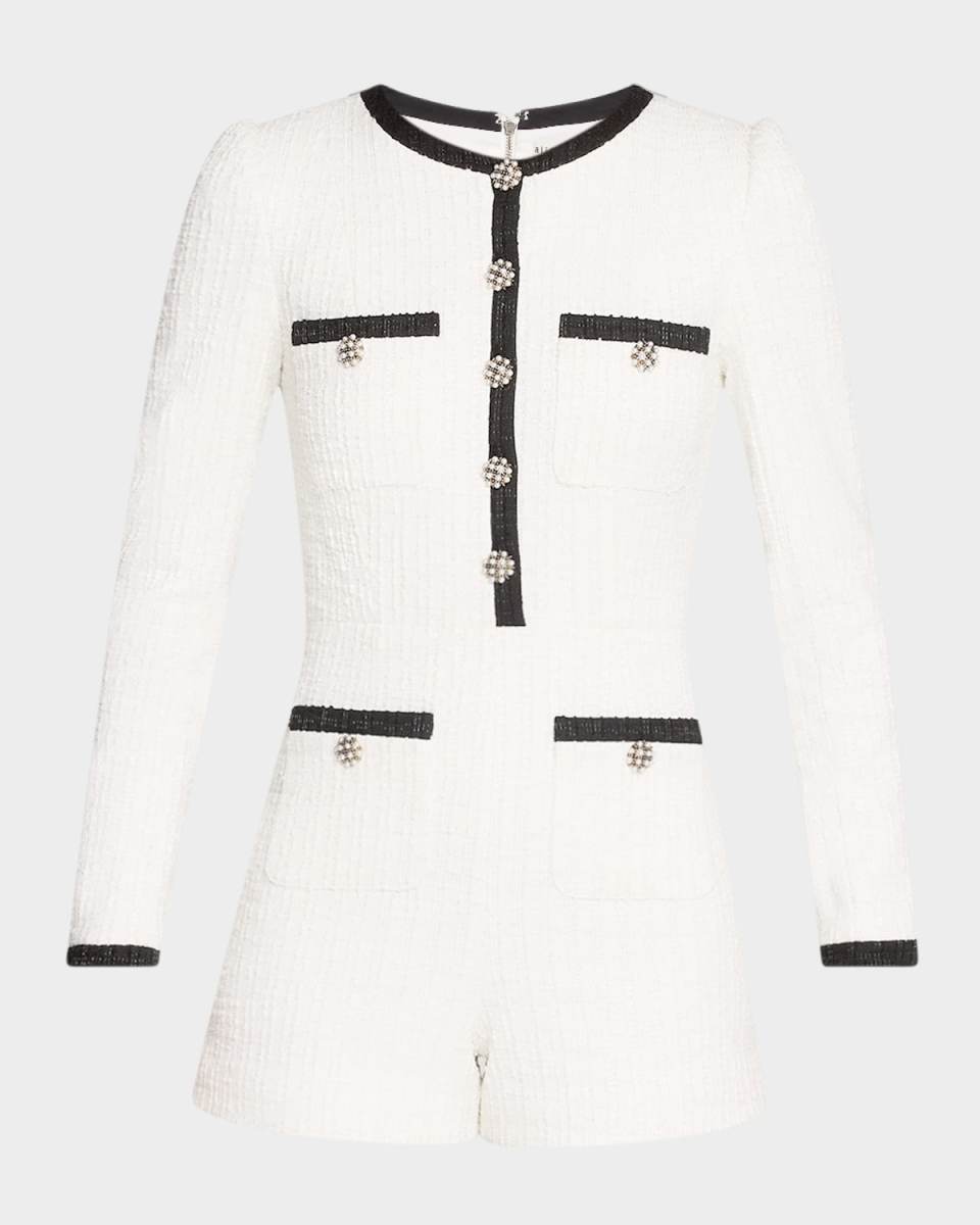 Shiloh Button-Front Tweed Romper