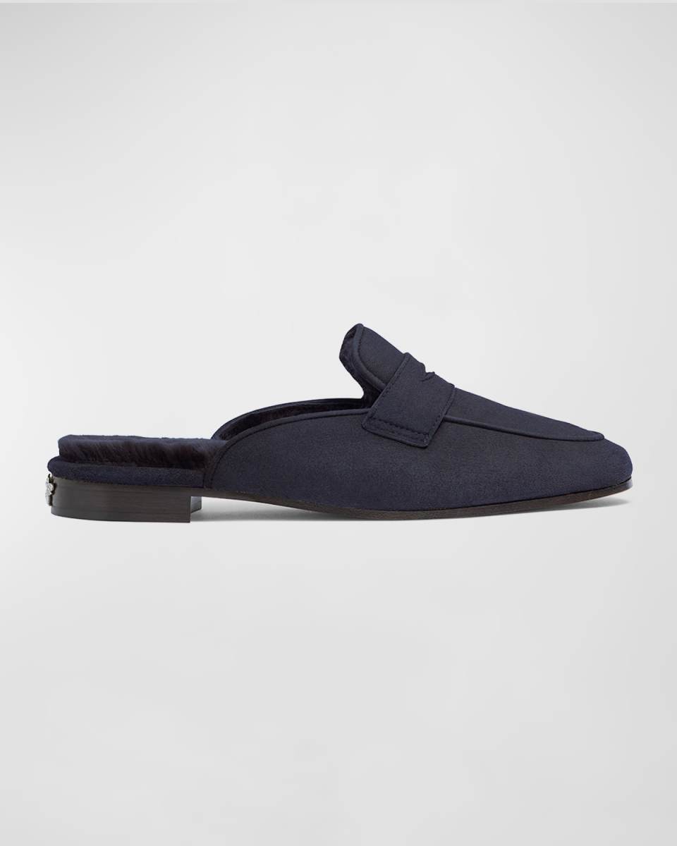 Suede Shearling Penny Loafer Mules