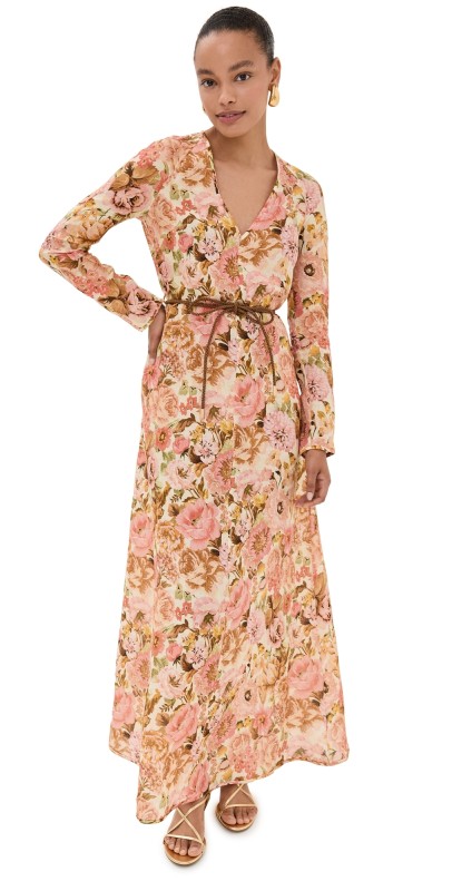 Zimmermann Golden Plunge Maxi Dress Pink Rose