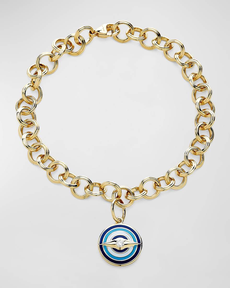 18K Yellow Gold Chakra Evil Eye Charm Bracelet