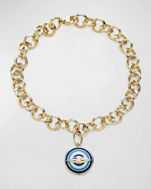 18K Yellow Gold Chakra Evil Eye Charm Bracelet
