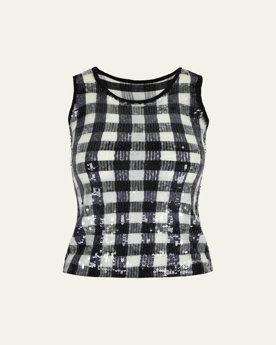 Milan Gingham Sequined Wool Tank Top