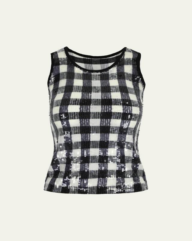 Milan Gingham Sequined Wool Tank Top