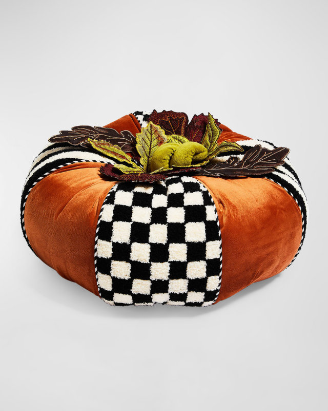 Harvest Check & Stripe Round Decorative Pillow