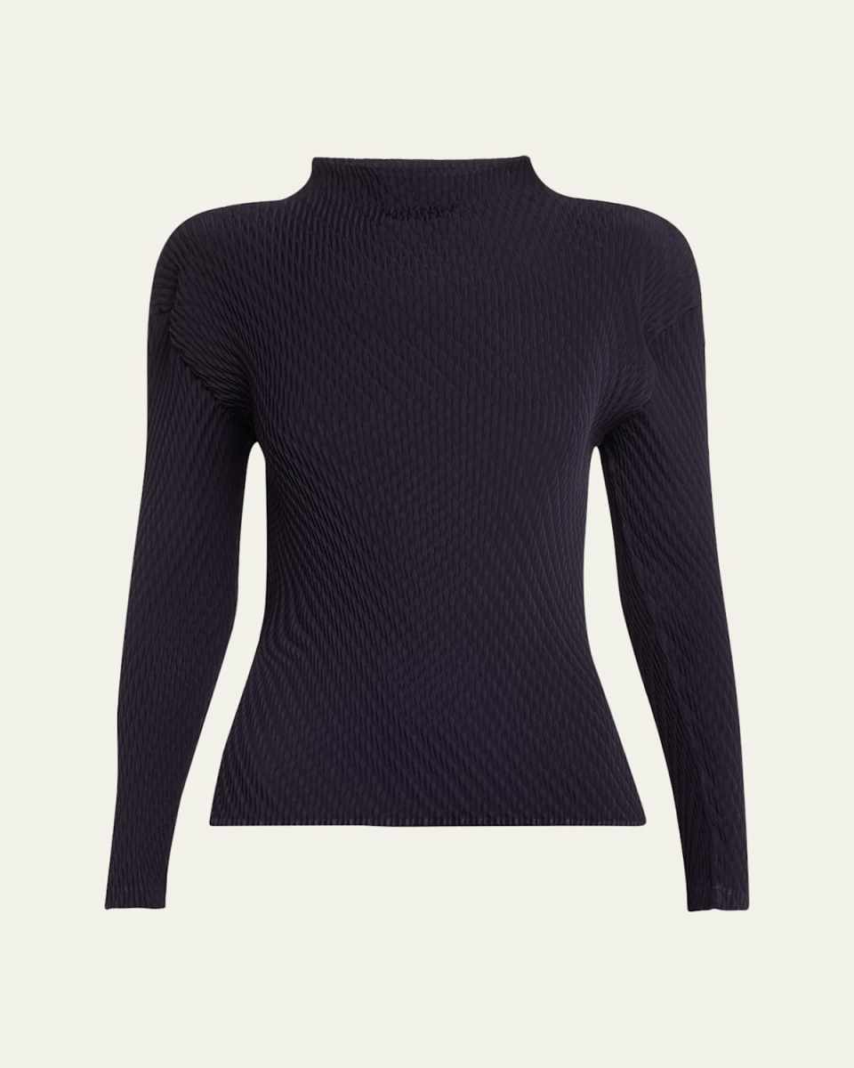 Orbicular Pleats Mock-Neck Top