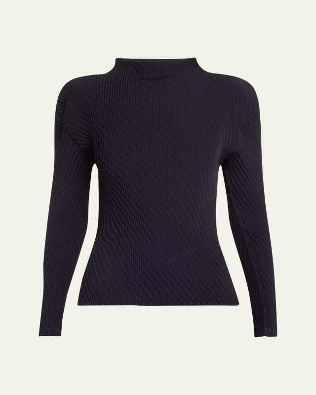 Orbicular Pleats Mock-Neck Top