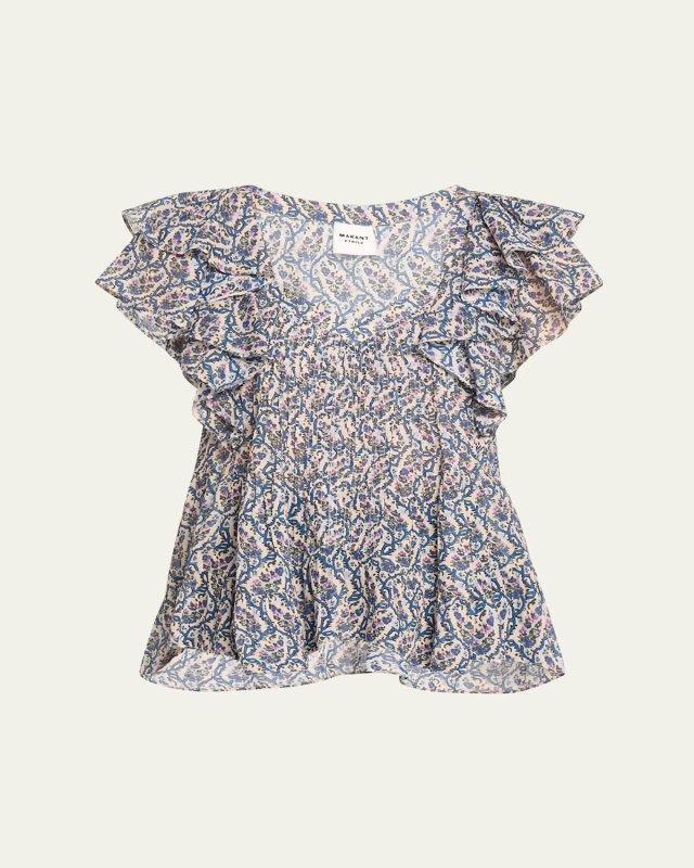 Madrana Floral Ruffle-Sleeve Blouse
