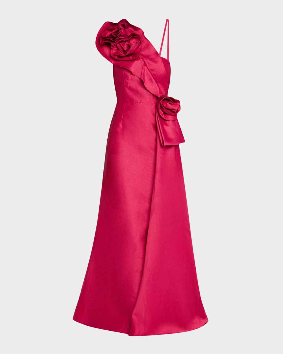 One-Shoulder Flower Jacquard Gown