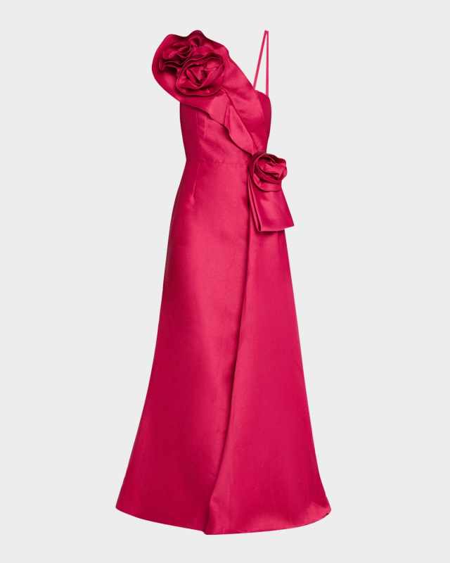 One-Shoulder Flower Jacquard Gown