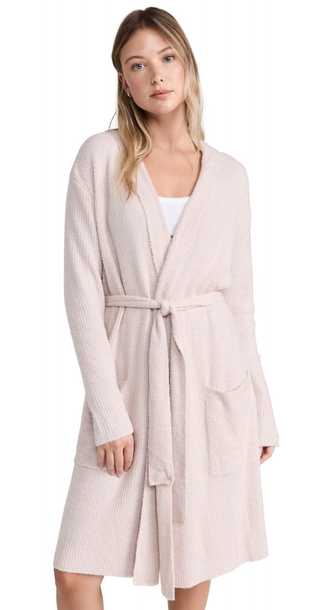 Barefoot Dreams Cozychic Lite Ribbed Robe Faded Rose/Pearl