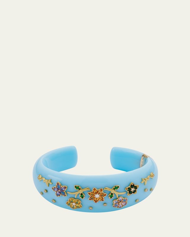 Yellow Gold Wild Child Cuff with Diamonds and Multi-Color Gemstones