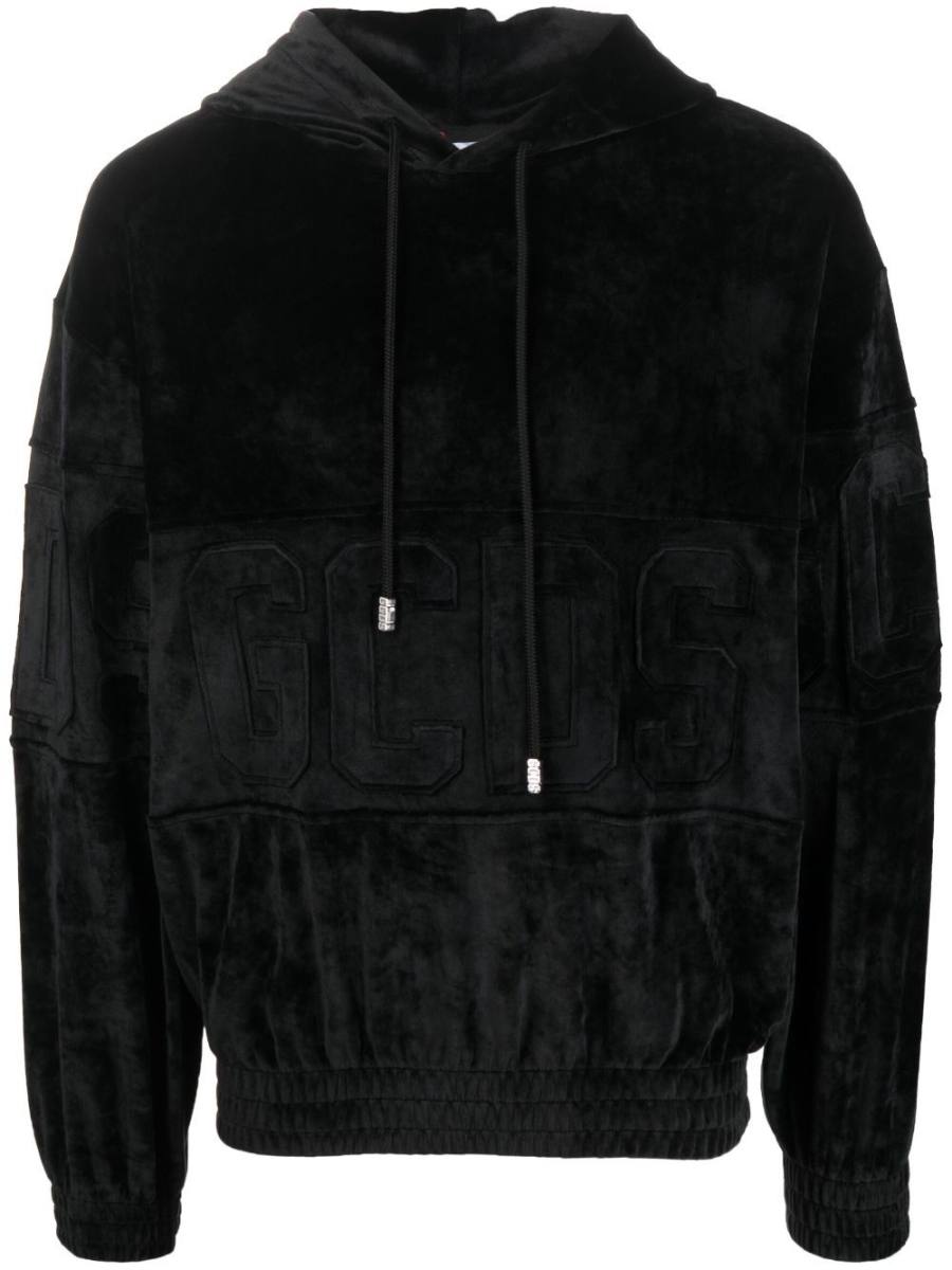 logo-patch velvet hoodie