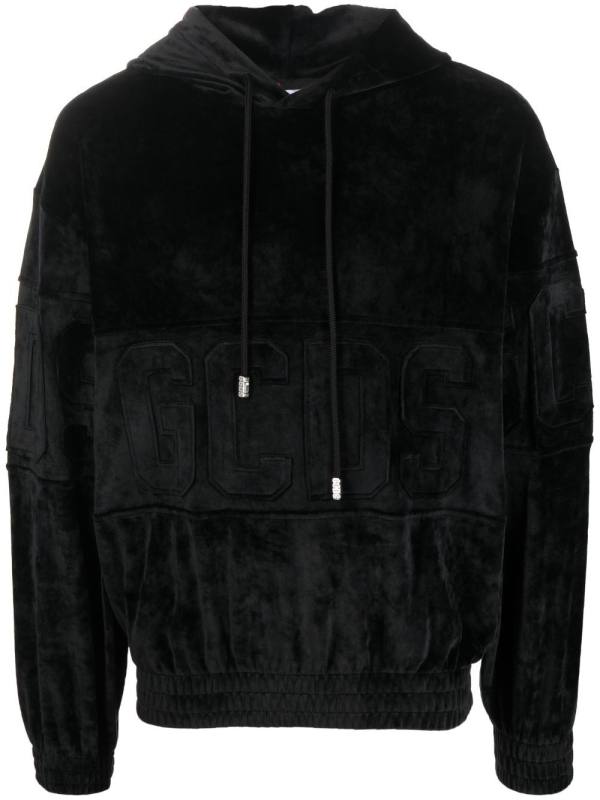 logo-patch velvet hoodie