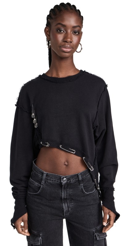 Sami Miro Vintage Asymmetric Safety Pin Crewneck Black