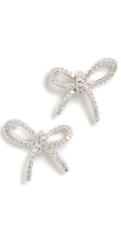 By Adina Eden Pave Bow Tie Stud Earrings Silver