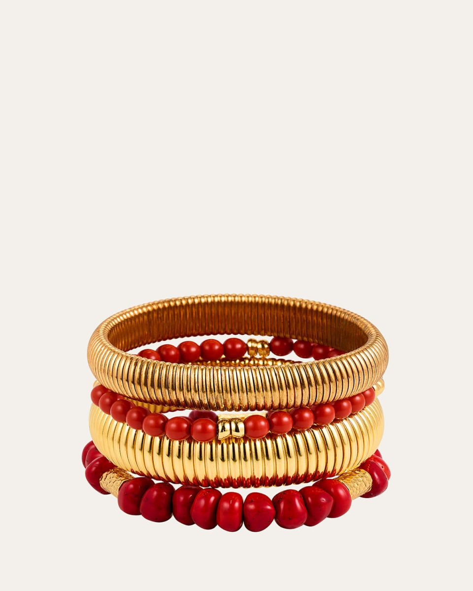 Cobra Bracelets with Coral Mix, Set of 4
