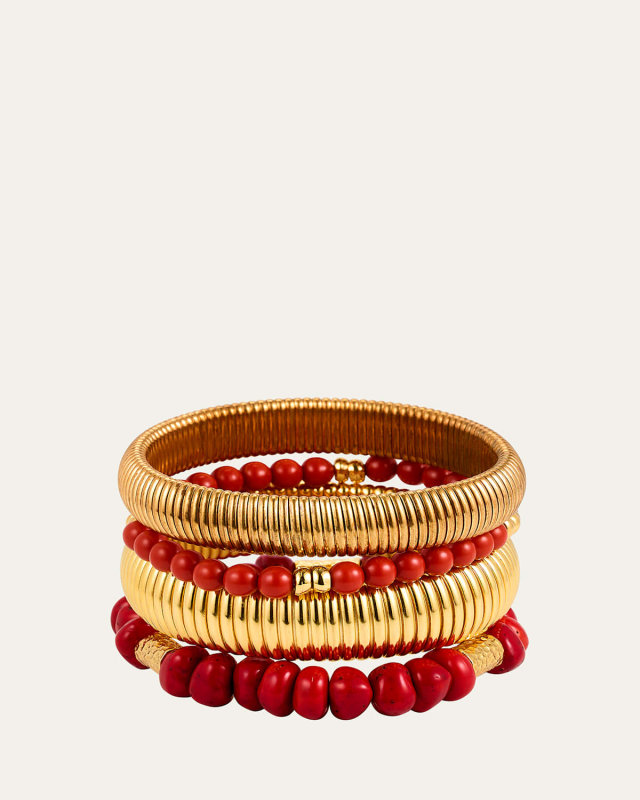 Cobra Bracelets with Coral Mix, Set of 4