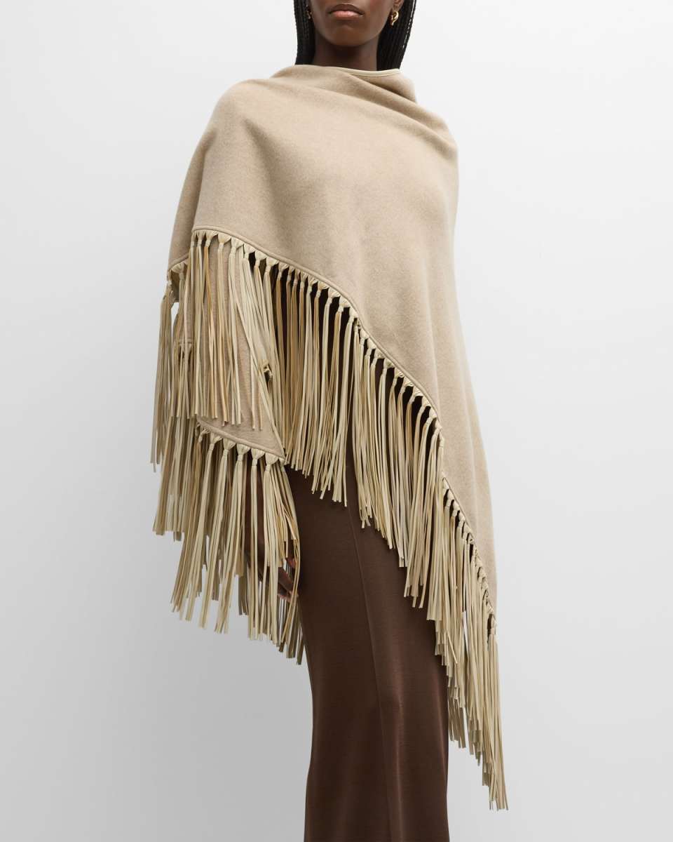 Fringe Cashmere & Leather Shawl