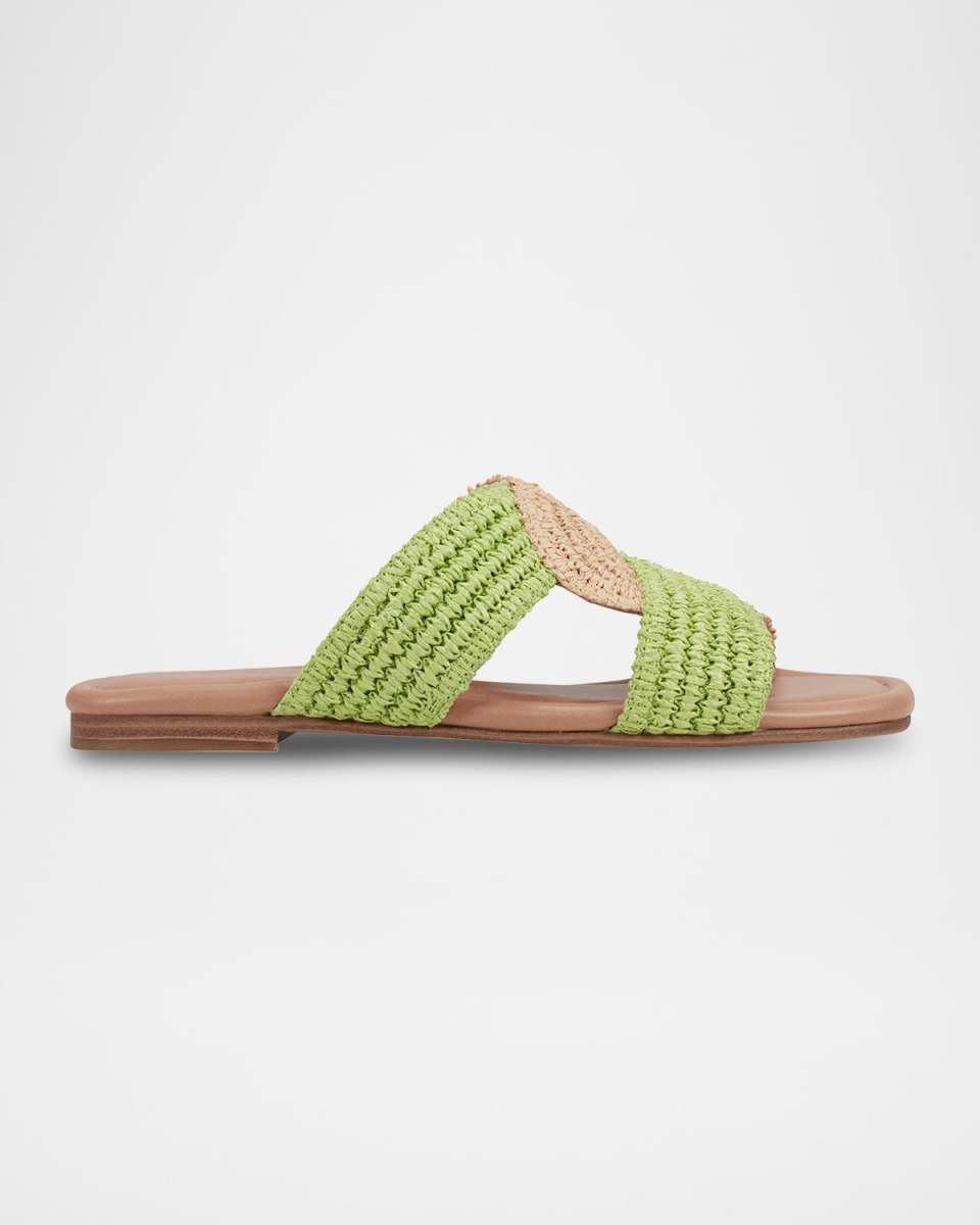 Woven Raffia Flat Slide Sandals
