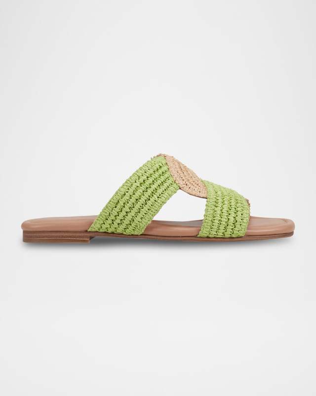 Woven Raffia Flat Slide Sandals