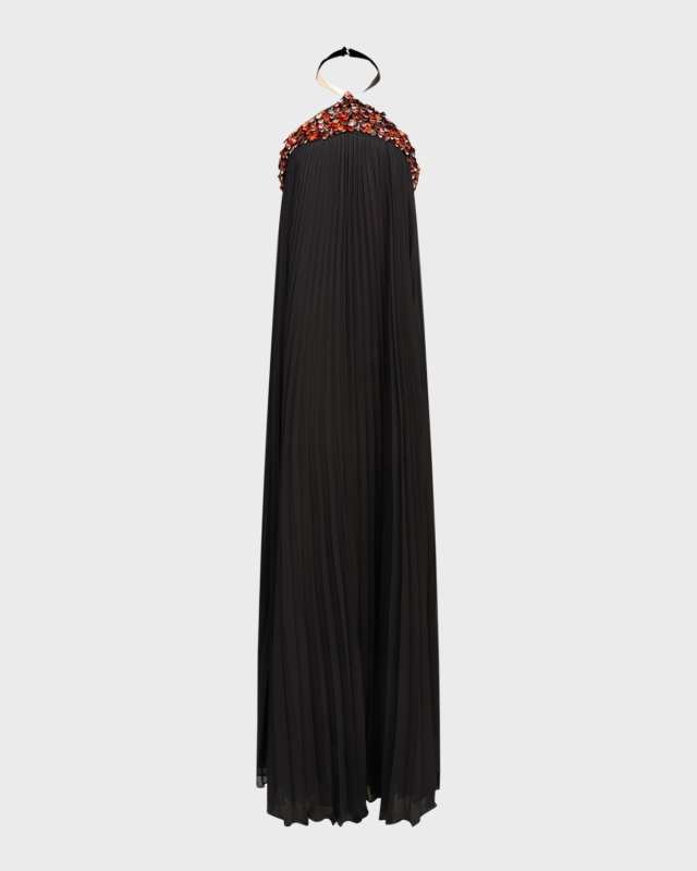 Pythia Pleated Sequin-Embellished Trapeze Gown