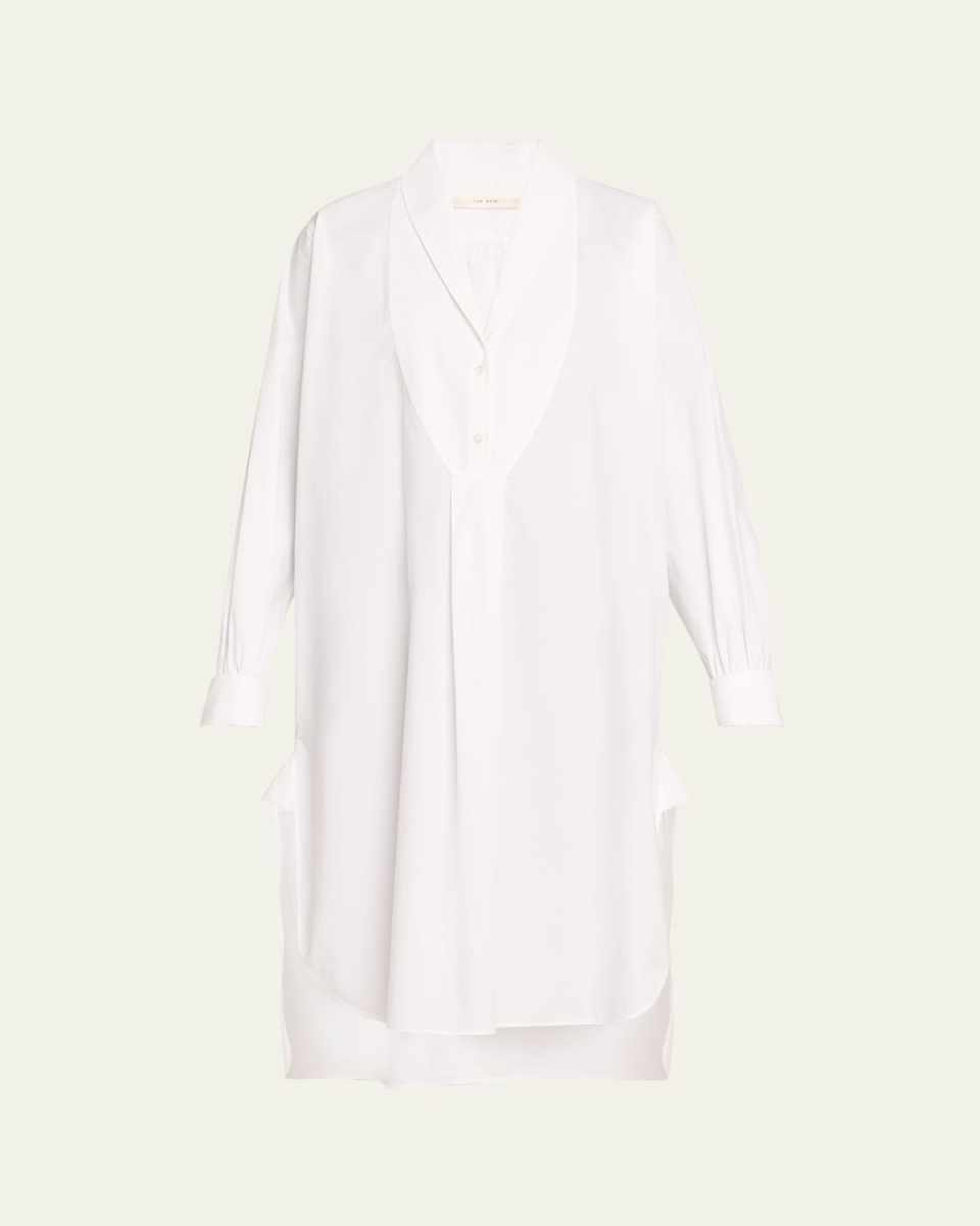 Elinor Long-Sleeve Bib-Front Midi Shirtdress
