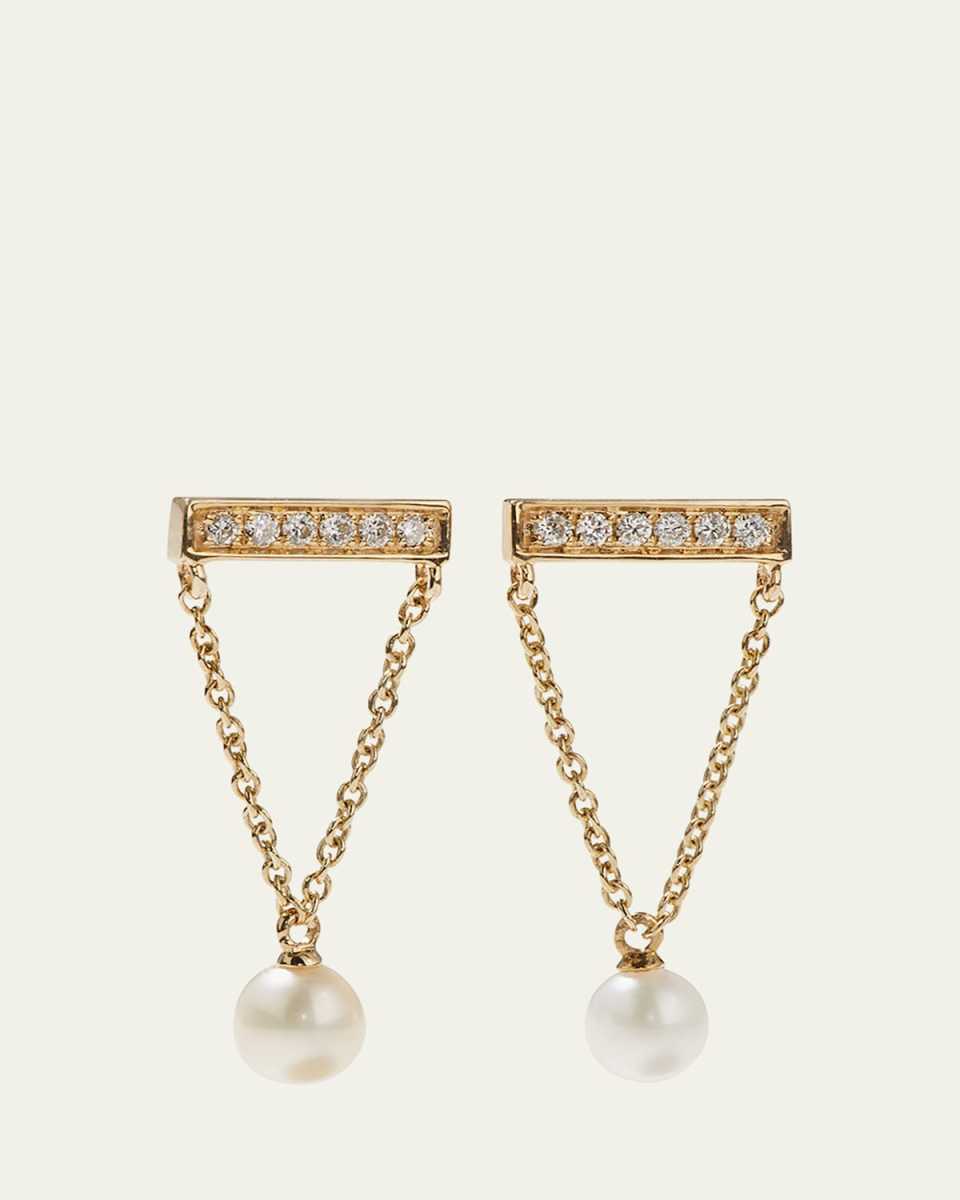14k Diamond Bar & Pearl Earrings