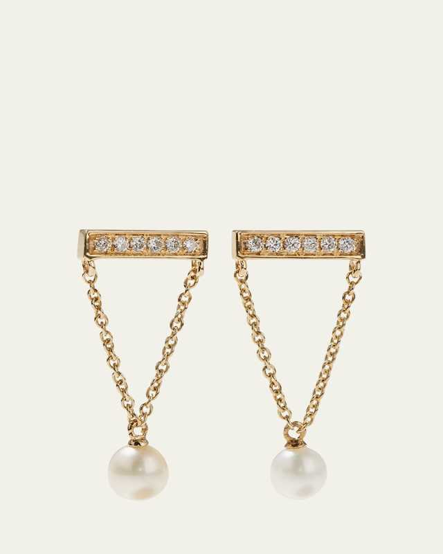 14k Diamond Bar & Pearl Earrings