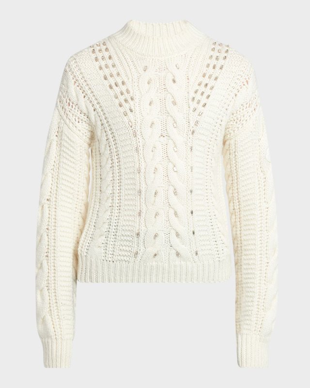 Embellished Wool Cable-Knit Sweat