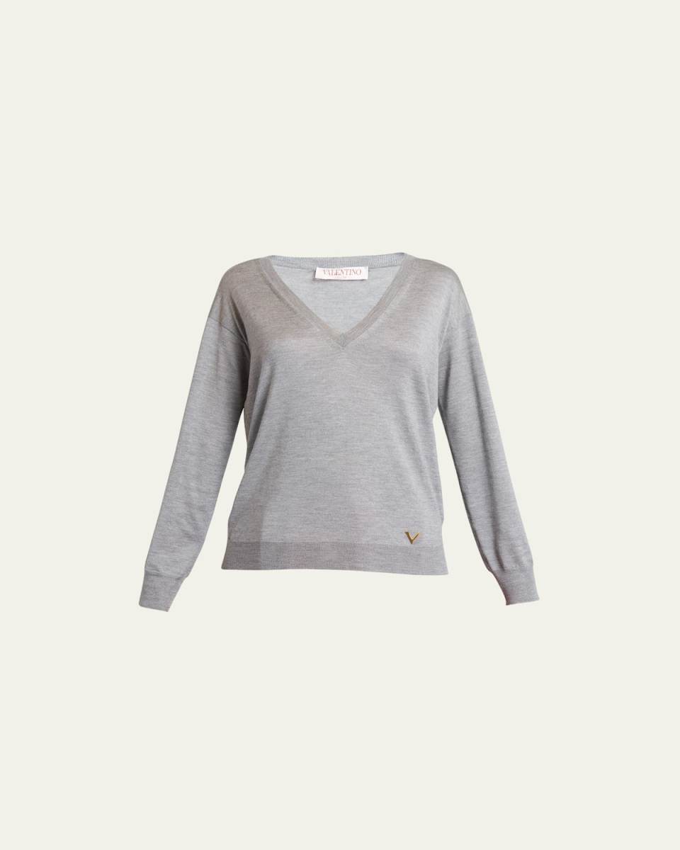 V Neck Long-Sleeve Cashmere Sweat