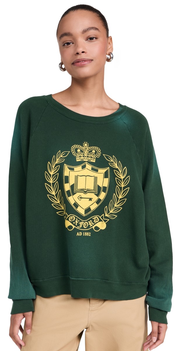 Daydreamer Oxford Crest Vintage Sweatshirt Sun Faded Green
