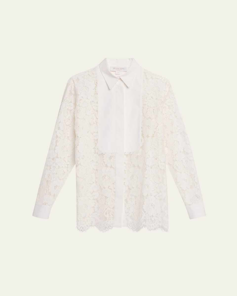Floral Lace Button-Front Blouse