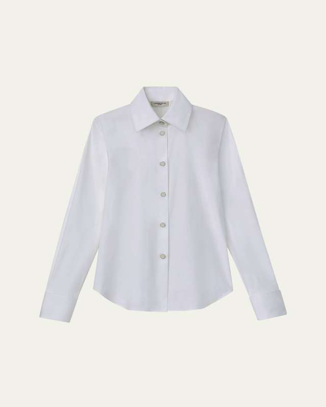 Snap-Front Stretch Cotton Blouse