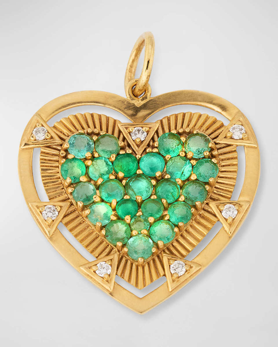 14k Yellow Gold Emerald Heart Charm