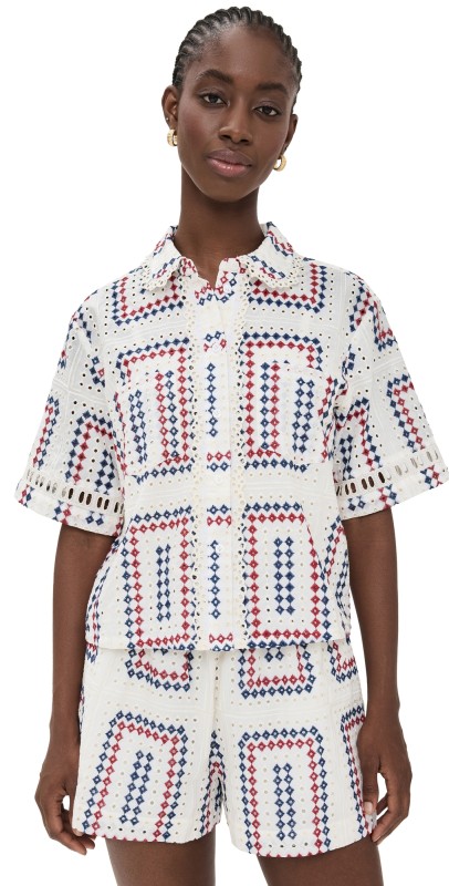 Hill House Home Annette Top Geo Eyelet/Red White Blue