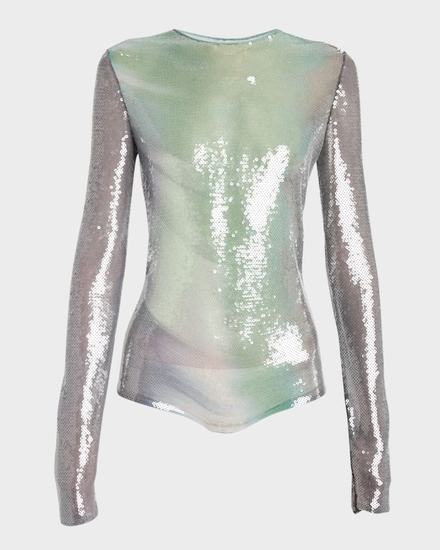 Sequined Jersey Long-Sleeve Top