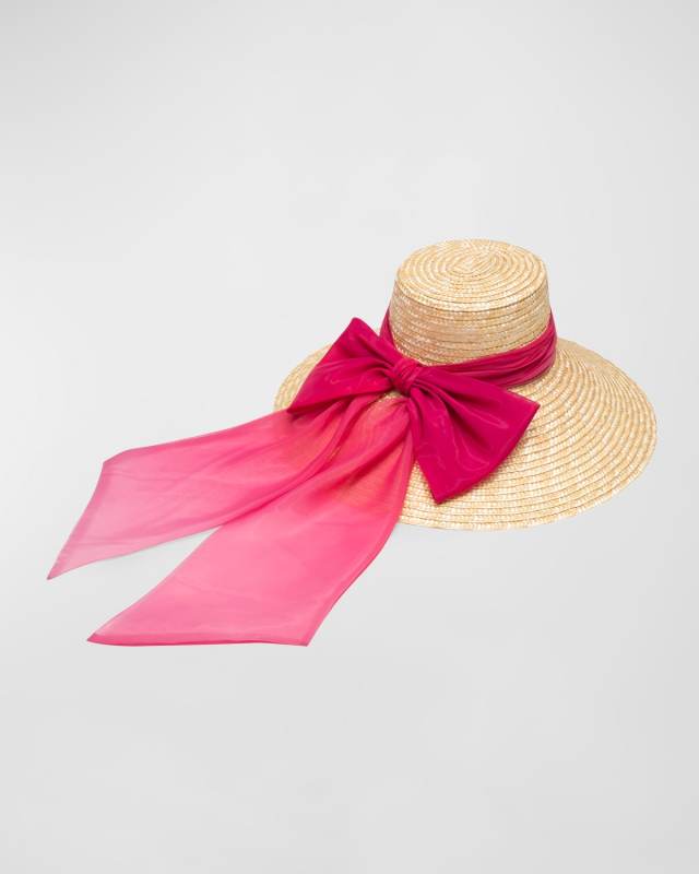 Mirabel Straw Wide-Brim Hat With Organza Bow
