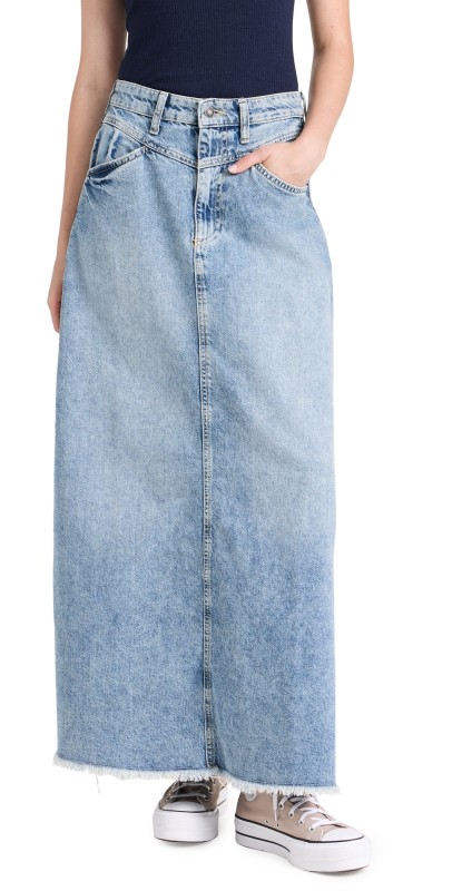 Free People Come As You Are Denim Maxi Skirt Medium Indigo