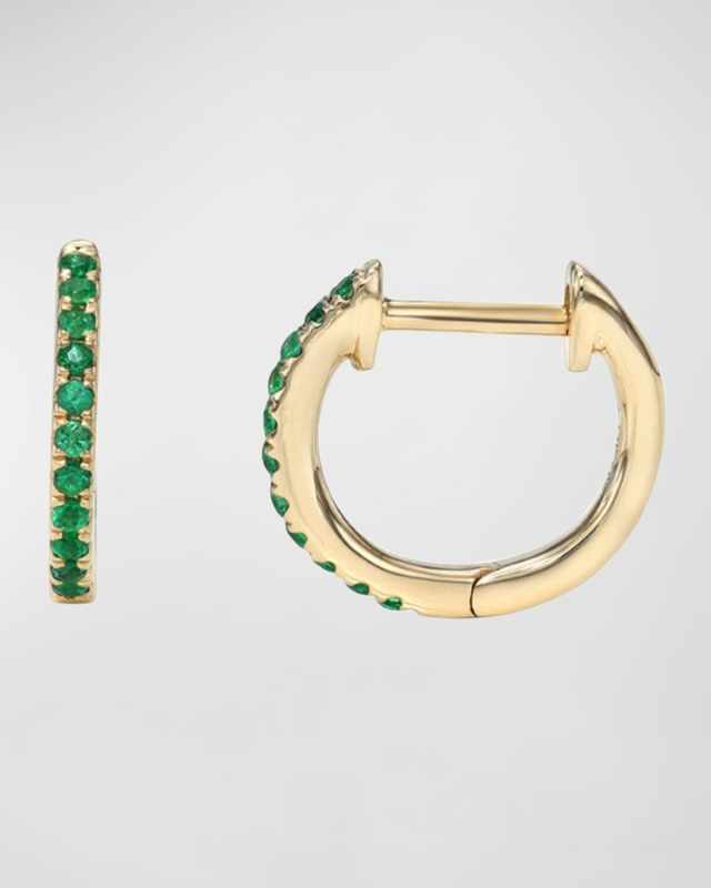 14K Yellow Gold Emerald Huggie Earrings